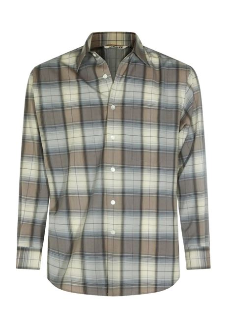 camicia super light wool uomo blu e grigia AURALEE | A26SS01LCBLUE GRAY CHECK